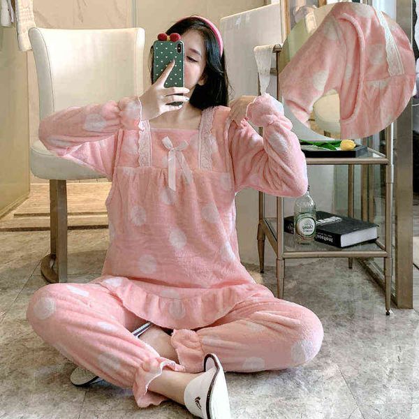 

flannel women set thick warm pajama sets for pregnant women winter beautiful breastfeeding moon clothing motherhood home clothing set j22081, White