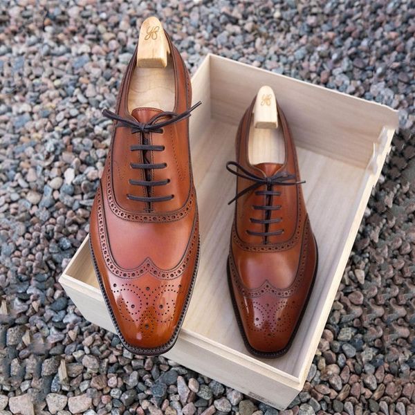 

Men Elegant Brogues Solid Color PU Classic Carved Square Toe Splicing Lace Up Fashion Business Casual Party Daily Dress Shoes, Clear