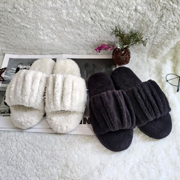 

new winter open toe plush slippers fashion home slippers women outdoor, Black