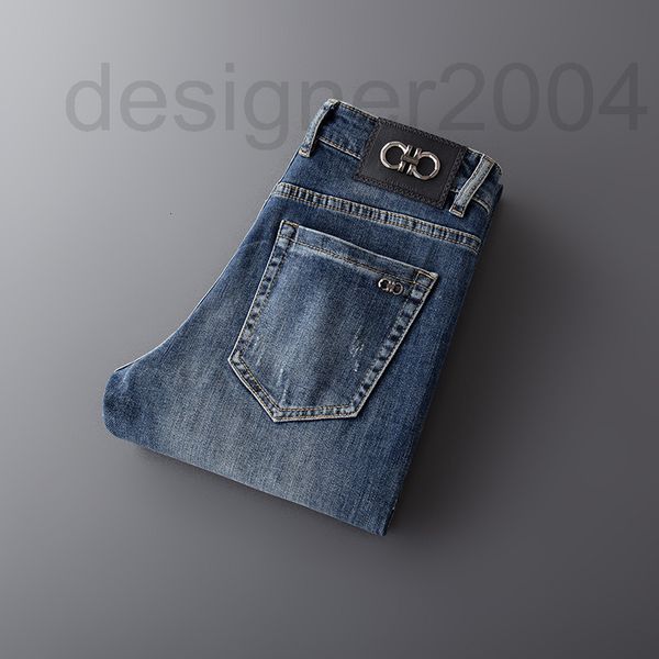 

men's jeans designer hong kong european fashion brand men's jeans elastic slim fit small straight tube casual long pants 4hik, Blue