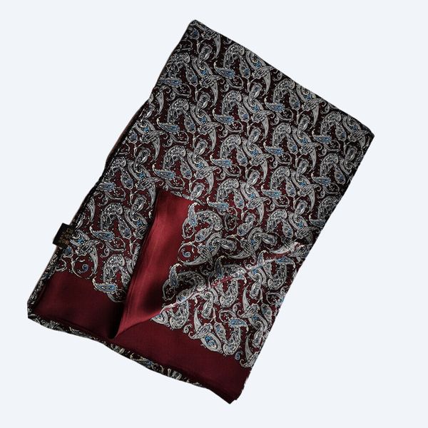 

100% silk paisley scarf men long double layer neckerchief wine red, Blue;gray