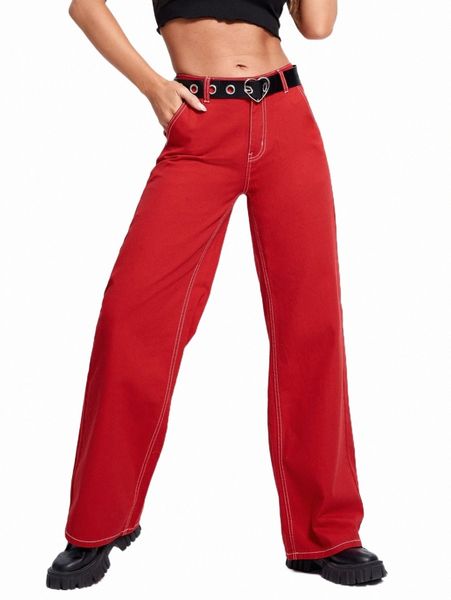 

slant pocket straight leg jeans without belt u1ms#, Blue