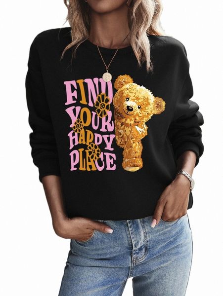 

bear and slogan graphic drop shoulder sweatshirt q5pk#, Black