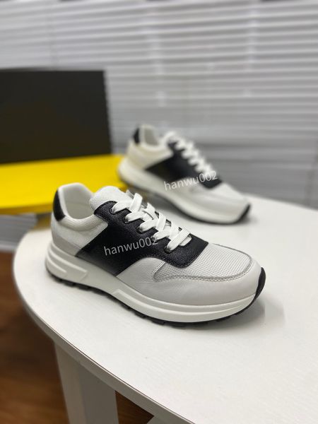 

men sneaker shoes boot white leather calfskin sneakers technical knit men platform blue grey run trainers, Black