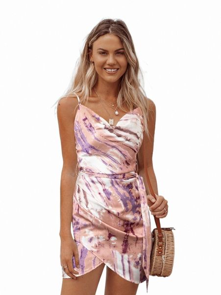 

simplee draped tie dye belted cami dress z9qa#, Black;gray