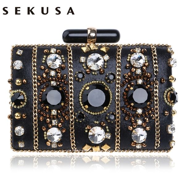 

sekusa embroidery women handbags beaded chain accessory metal day clutches party wedding evening bags one side diamonds purse 220818