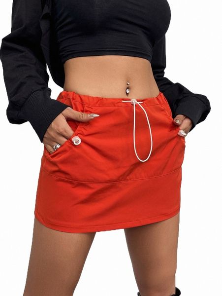 

x made in america drawstring waist mini skirt n29x#, Black