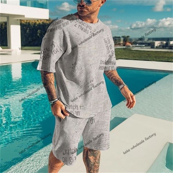 

men's summer retro tracksuit vintage harajuku 3d printed t-shirt shorts set 2 pieces oversize suit male casual outfit streetwear 220817, Gray