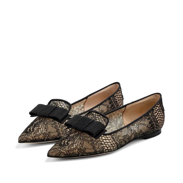 

luxurious ballet flats sandals womens jimmy london choo gala flat paris lady pointed toes bowtie grid colorful clastic glitter designer, Black