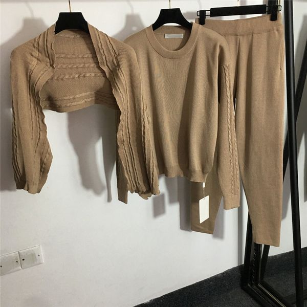 

womens fashion knitted shawl sweater trousers 3pcs sets high grade ladies designer clothing kniting pullover, White;black