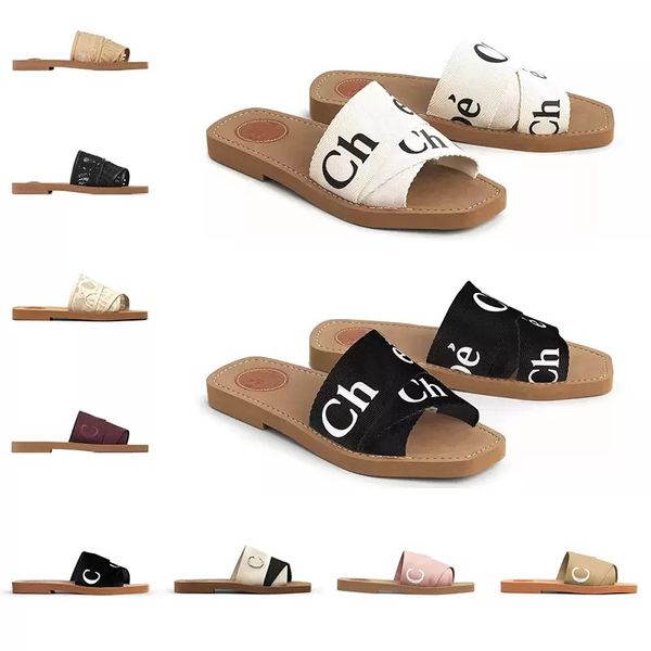 

Top quality women woody slides designer canvas rubber slippers white black soft pink sail womens mules flat sandals fashion outdoor beach shoes 36-42