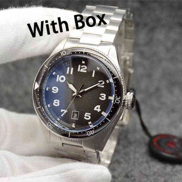 

huiya06 44mm premium mens watch with box automatic mechanical leather stainless steel strap wristwatches casual waterproof sapphire glass da, Slivery;brown