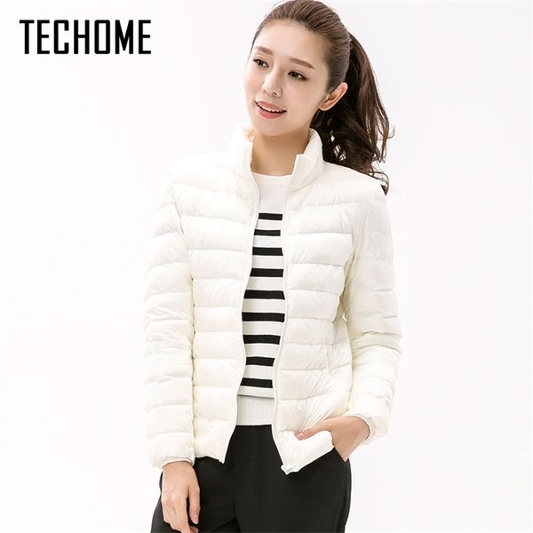 

techome woman stand collar slim short ultra light down jackets female wear coat parkas mujer invierno 220818, Black