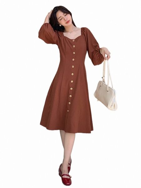 

dazy solid button front bishop sleeve dress i3sf#, Black;gray