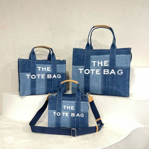 

women's fashion denim bag contrast color casual brand bag tote bags