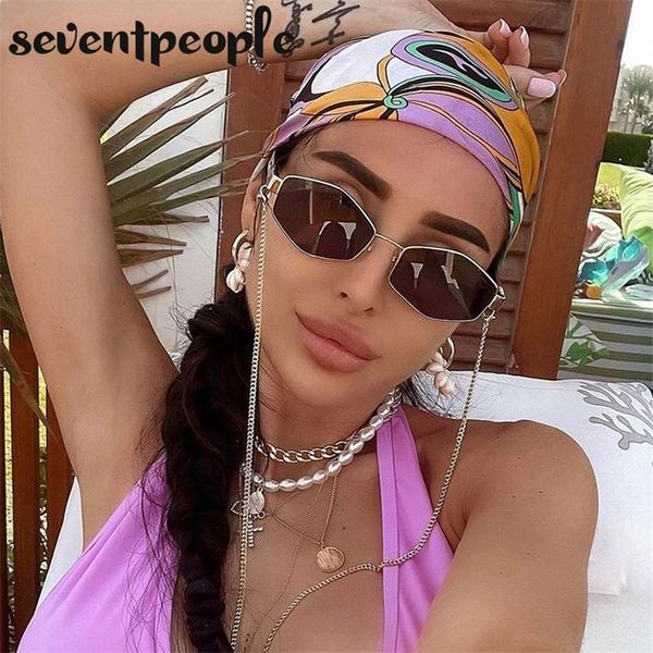 

fashion small irregular sunglasses women luxury brand designer trendy polygonal sun glasses ladies with metal eyewear chain 220818, White;black