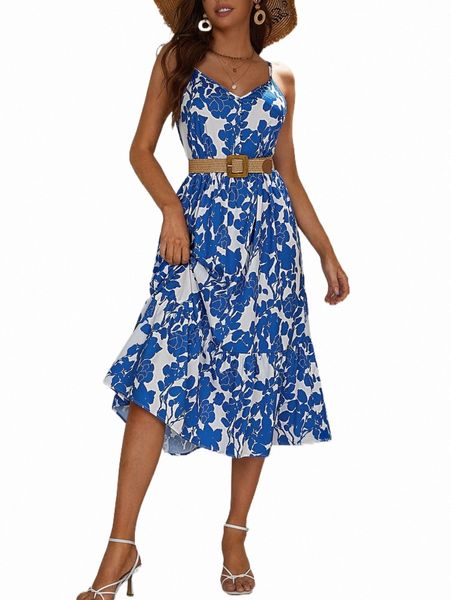 

floral print ruffle hem cami dress without belt b6ah#, Black;gray