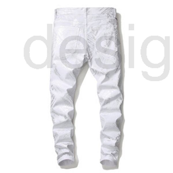 

men's jeans designer spring and summer new men's pure white jeans digital 3d printing korean large trousers elastic leggings 0g24, Blue