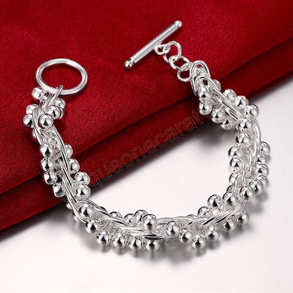 

925 sterling silver smooth grape bead chain bracelet for woman charm wedding engagement fashion party jewelry, Golden;silver