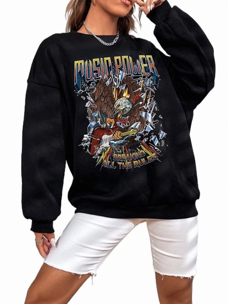 

eagle & letter graphic drop shoulder sweatshirt a36a#, Black