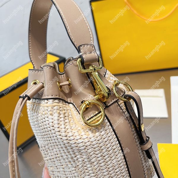 

drawstring women bucket bag summer beach straw bags raffia crossbody r mini tote high-quality pochette fashion handbag crochet handbagsh