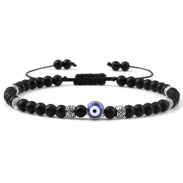 

evil eye bracelet 4mm natural strand black matte lava stone beads handmade braided for men women yoga reiki adjustable jewelry