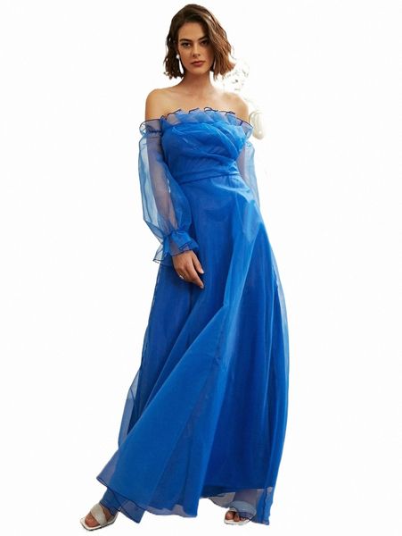 

missord off shoulder flounce sleeve sheer frill trim dress v8po#, Black;gray