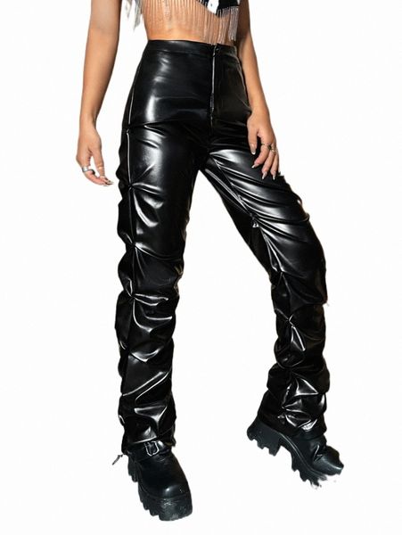 

high waisted pu stacked pants u5uu#, Black;white