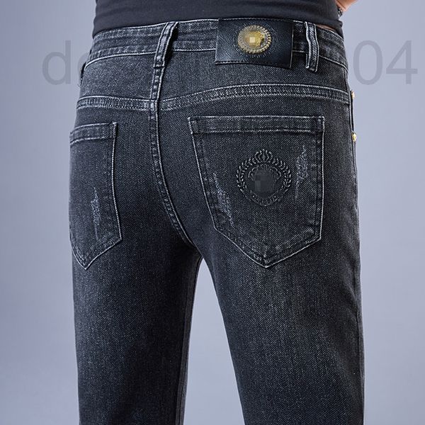 

men's jeans designer 2021 autumn winter men's jeans slim fit small feet elastic casual brand medusa embroidery s679, Blue