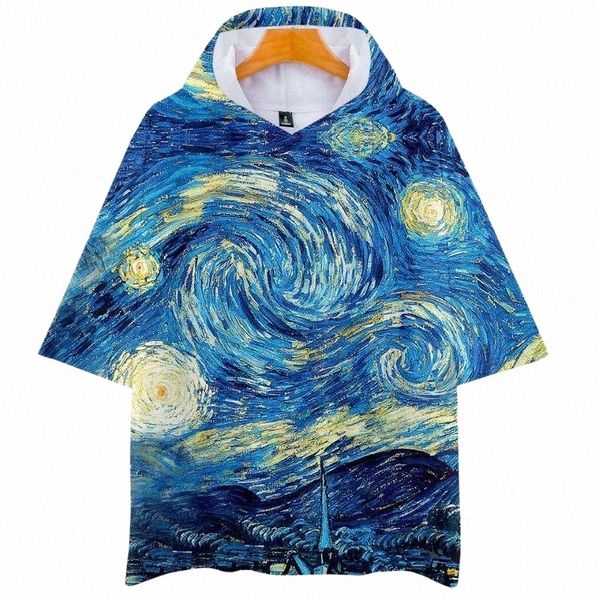 

women's t-shirt tie dye hooded t shirt women men summer casual tees streetwear cool femme brand 3d print oil paint short sleeve f93r#, White
