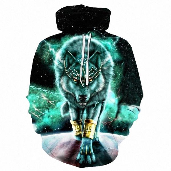 

men's hoodies & sweatshirts fashion men wolf animal 3d printed hooded / women's shinning design harajuku hoody s-6xl 09ch#, Black