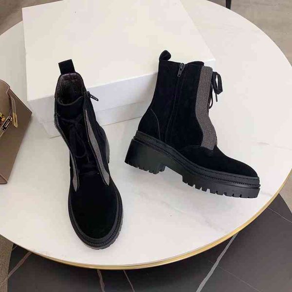 

women's cow boots leather boots winter shoes round head square heel shorts crystal decorative series, Black