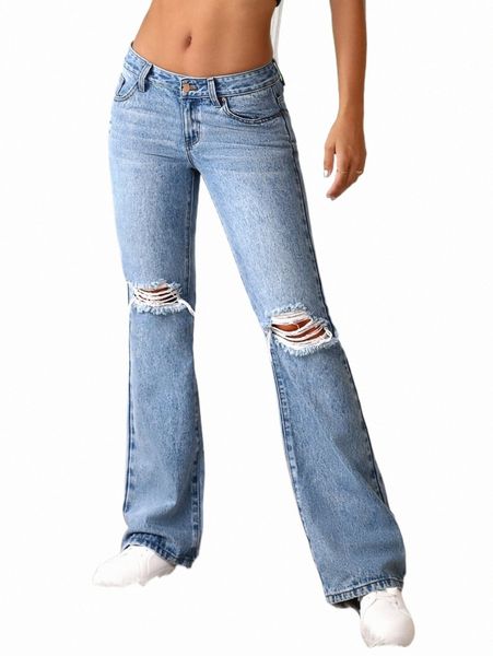 

ripped bootcut leg jeans l7nv#, Blue