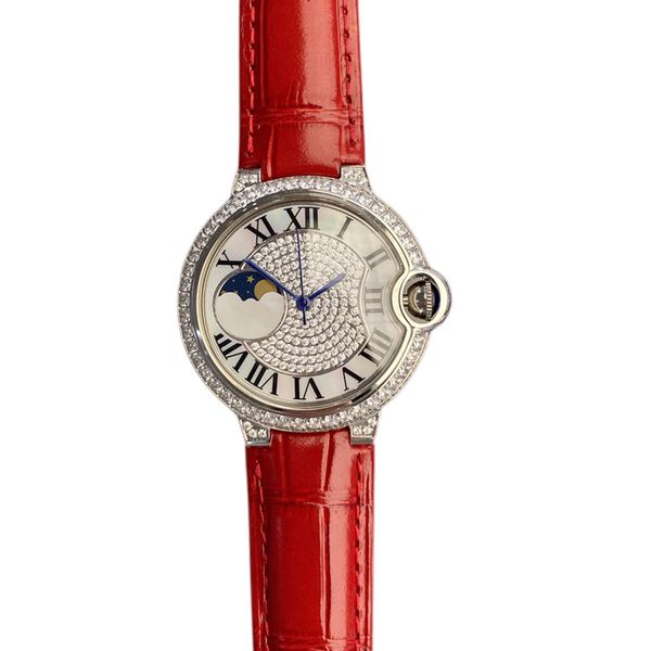 

fashion ladies watch 36mm quartz movement 316 stainless steel case leather belt sapphire mirror sun moon star life waterproof luxury watches, Slivery;golden