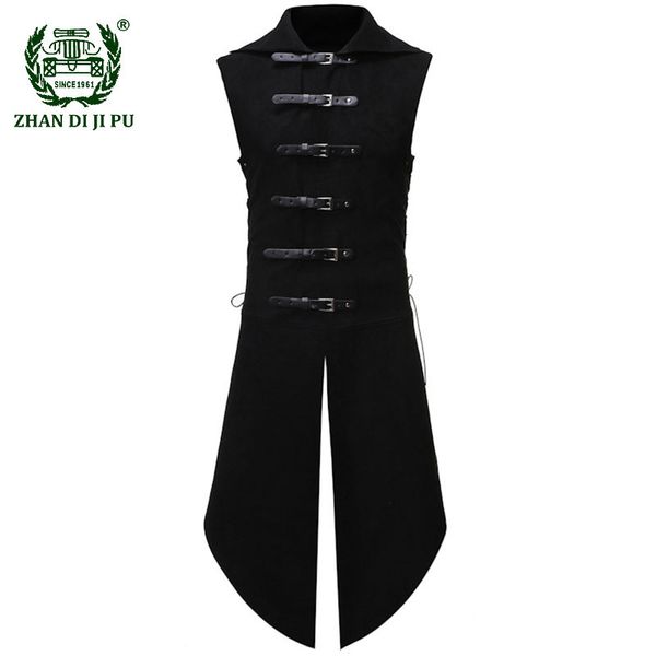 

men s gothic tuxedo vest medieval vintage sleeveless steampunk victorian suit vests male halloween party retro cosplay trench 220818, Black