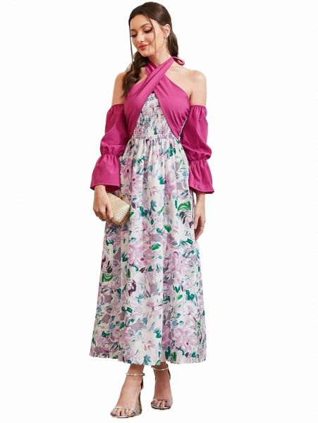 

floral print tie back halter dress b1nn#, Black;gray