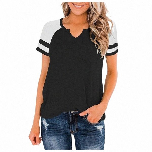 

women's t-shirt stripes female patchwork white v-neck casual t-shirts women 2021 short sleeve plus size summer tee shirt tunic w5cy#