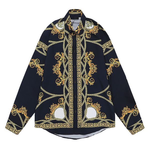 

autumn winter long sleeve designer bowling shirts men fashion gold baroque letter print dress shirt man casual shirt plus asian size -3xl, White;black