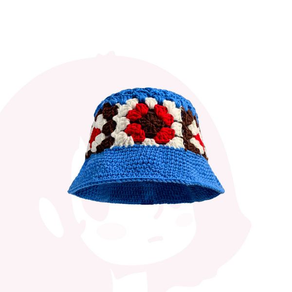 

knitted fisherman hat face small handmade crochet hollow all-match hat, Blue;gray