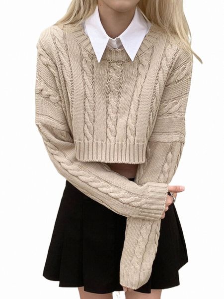 

dazy drop shoulder cable knit sweater without blouse r3py#, White;black