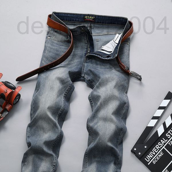 

men's jeans designer sulee spring new men's straight slim fit korean version nostalgic elastic loose white wash u8i4, Blue