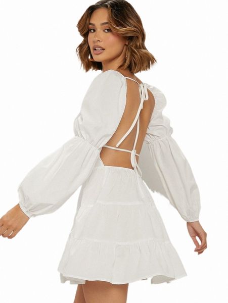 

sweetheart neck tie backless ruffle hem dress p31k#, Black;gray