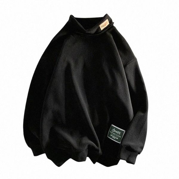 

men's hoodies & sweatshirts turtleneck sweater loose bf idle style vintage retro long-sleeved t-shirt spring and autumn oversize bottom, Black