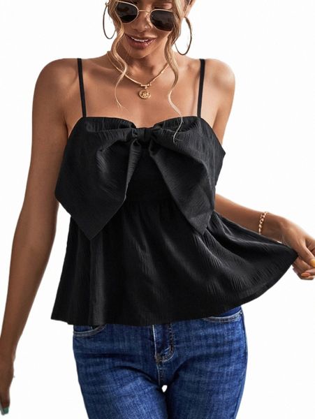 

big bow front peplum cami l1z4#, White