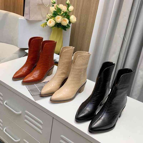 

leather boots women's pointed boots square high heels chelsea winter collection, Black