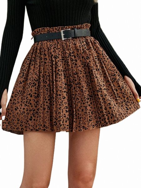 

frenchy paperbag waist leopard print belted skirt h1rq#, Black