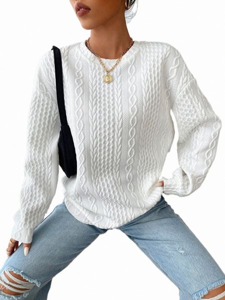 

drop shoulder cable textured pullover d6pv#, Black