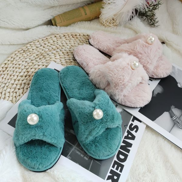

fashion pearl slippers cute indoor slippers soft non-slip home women, Black