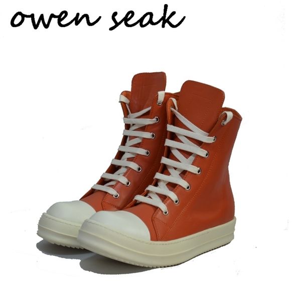 

owen seak men casual shoes genuine leather high-ankle boots sneaker luxury trainers male lace-up zip flat orange big 220818, Black