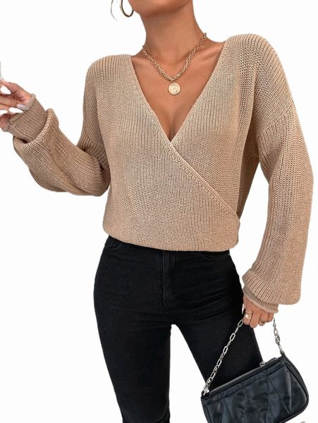 

surplice neck drop shoulder sweater c6kp#, White;black